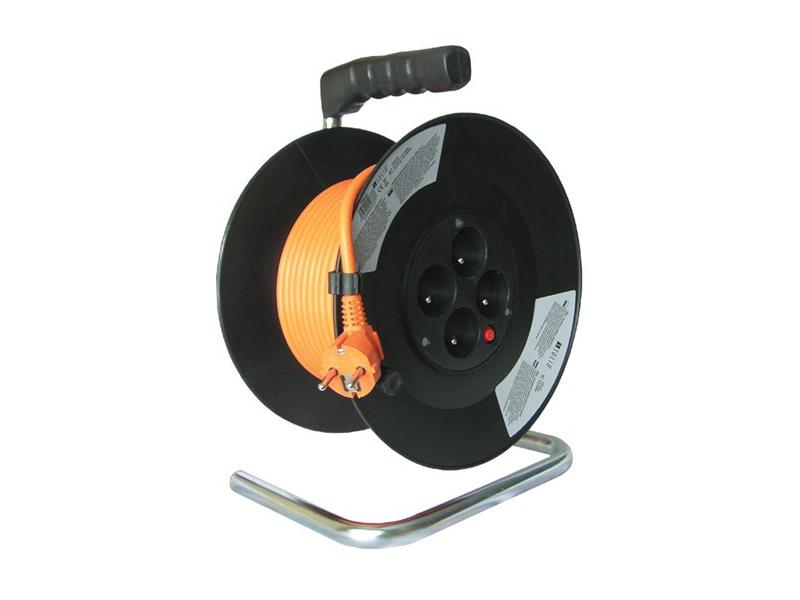 Prodlužovací přívod SOLIGHT Prodlužovací přívod na bubnu 4zás. 25m, černá/oranžová (black/orange)