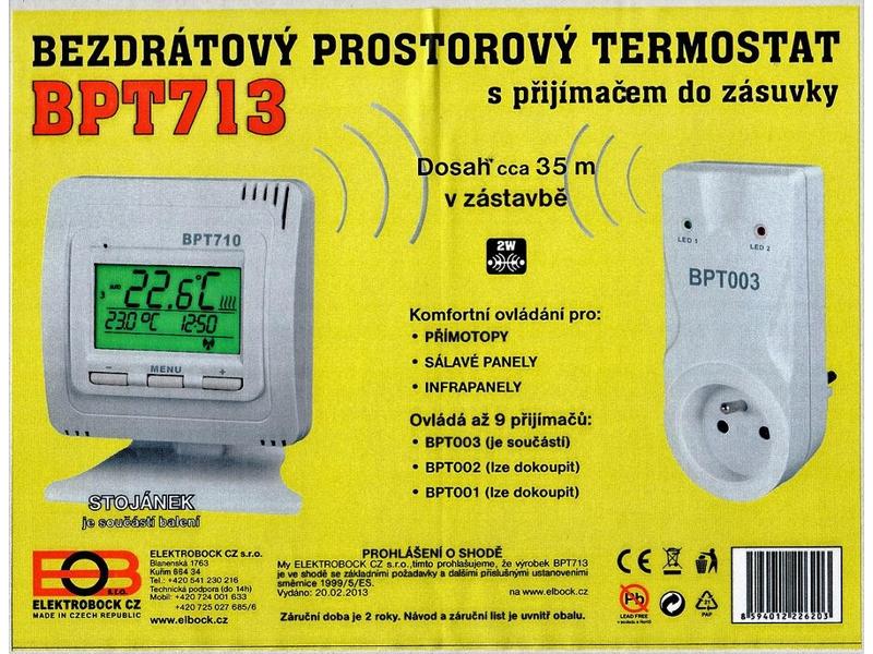 Bezdrátový digitální termostat ELEKTROBOCK BT713