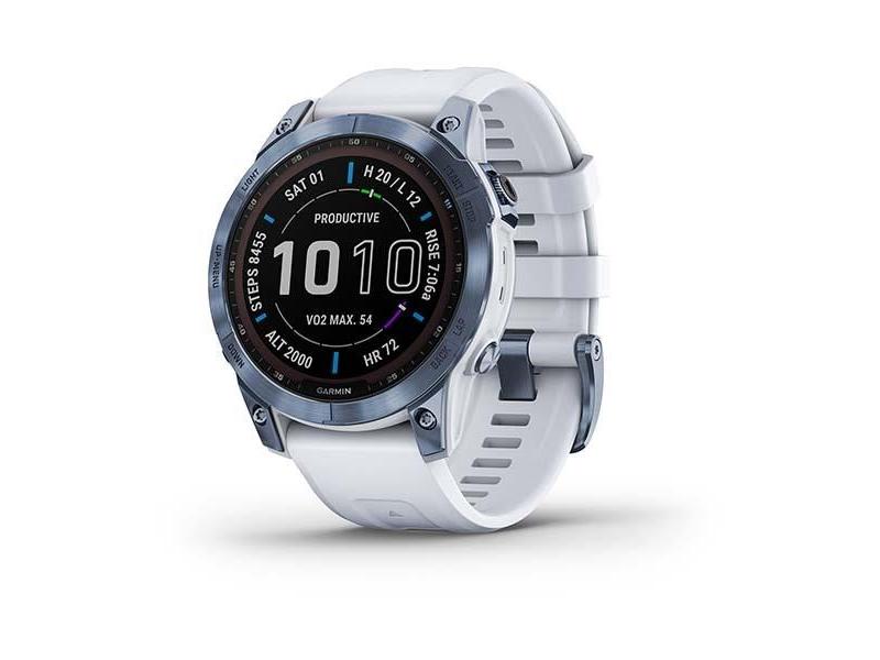 Chytré hodinky GARMIN fenix 7 PRO Sapphire Solar,Titan Blue/ White Silicone Band