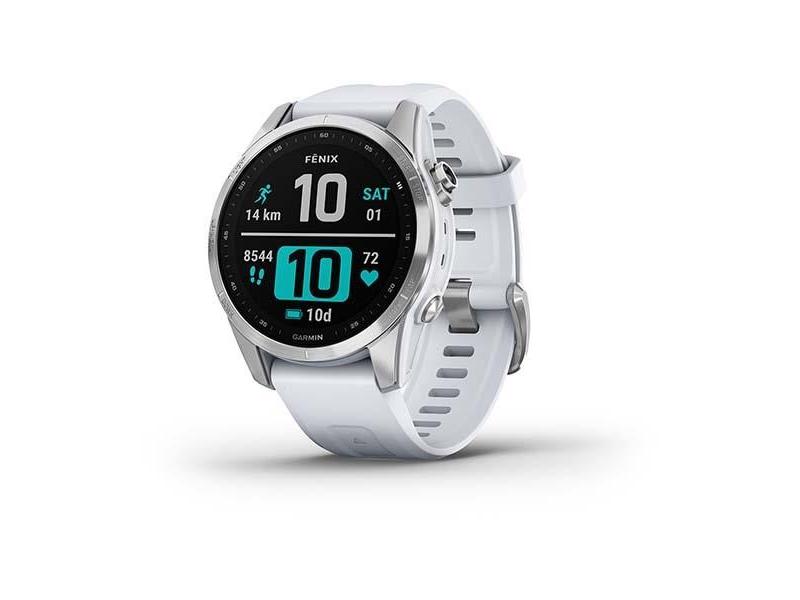 Chytré hodinky GARMIN fenix 7S PRO Glass, Silver/ White Silicone Band