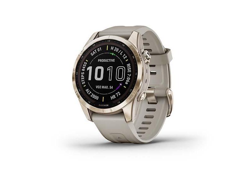Chytré hodinky GARMIN fenix 7S PRO Sapphire Solar, Titan Cream Gold/ Sand Silicone Band