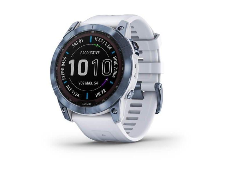 Chytré hodinky GARMIN fenix 7X PRO Sapphire Solar, Titan Blue/ White Silicone Band