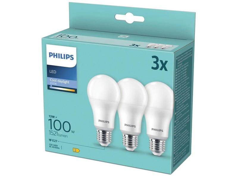 LED žárovka PHILIPS klasik, 13W, E27, chladná denní, 3ks