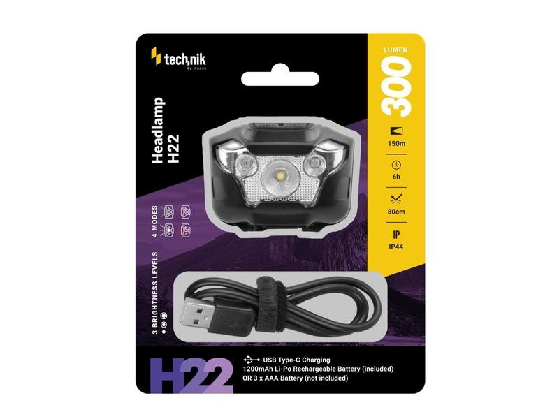 Čelovka TECHNIK MT-H22, 300lm, černý (black)