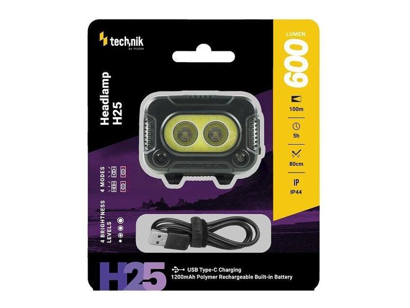 Čelovka TECHNIK MT-H25 nabíjecí, 600lm, černý (black)