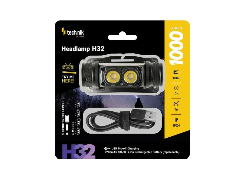 Čelovka TECHNIK MT-H32 nabíjecí, 2200mAh, 1000lm