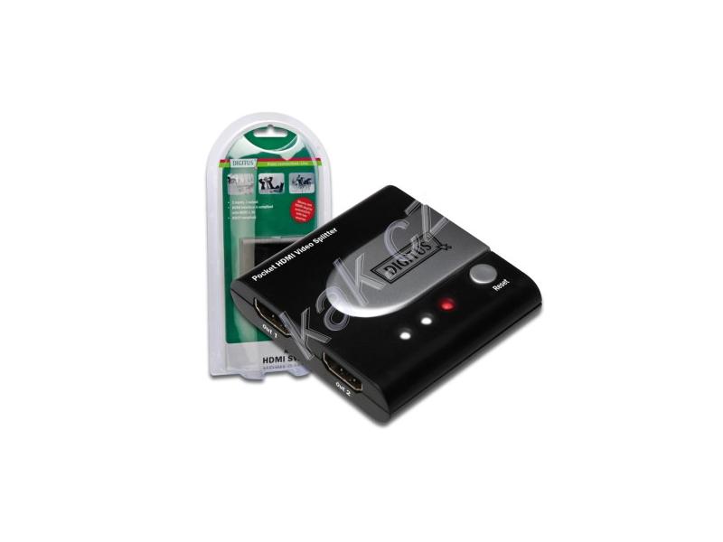 Aktivní rozbočovač video signálu DIGITUS  HDMI pocket elektronický rozbočovač 1 => 2