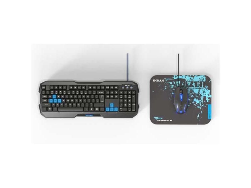 Drátový set klávesnice a myši E-BLUE Polygon + myš Cobra II + podložka Mazer Marface S