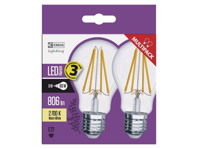 LED žárovka EMOS FIALEMENT A60 6W(60W) 2ks