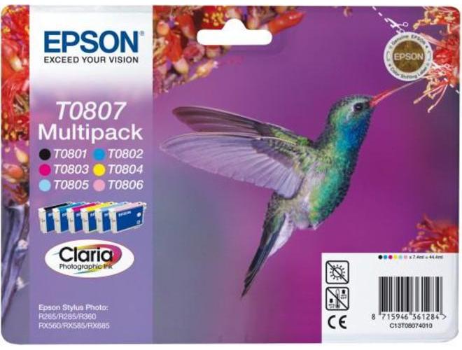 Inkoustová náplň EPSON C13T08074010, černá + barevné, multipack