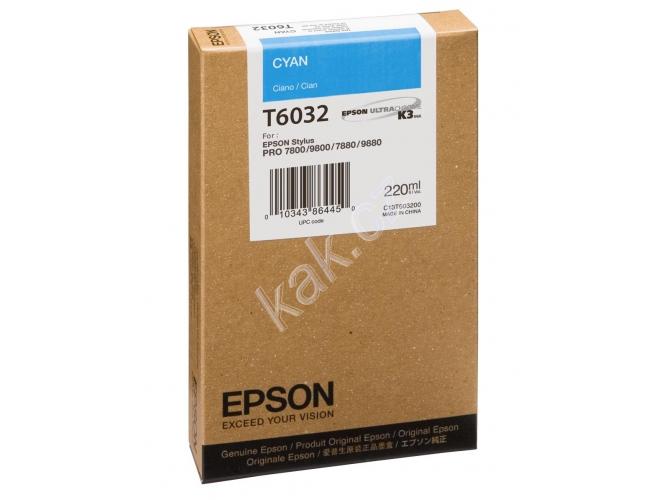 Inkoustová náplň EPSON T603200, azurová (cyan), 220 ml