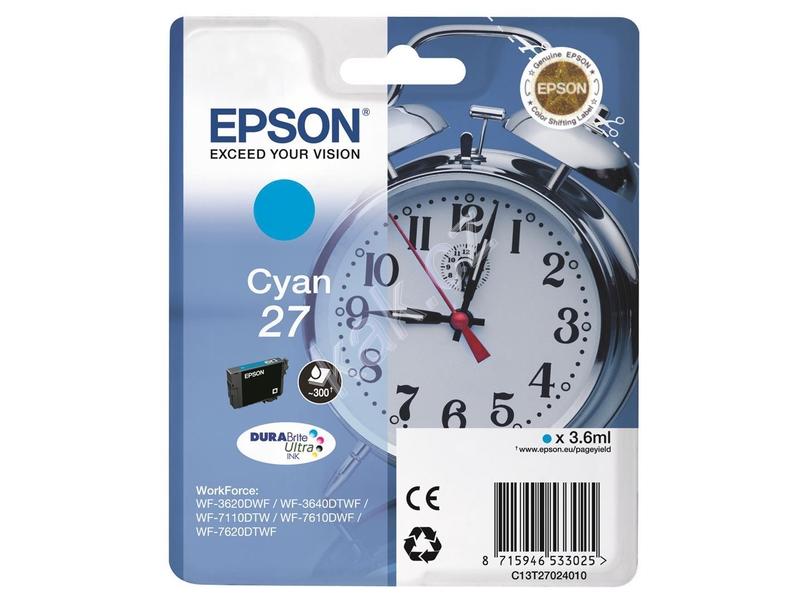 Inkoustová náplň EPSON  C13T27024010 (č.27), azurový (cyan), 3,6ml