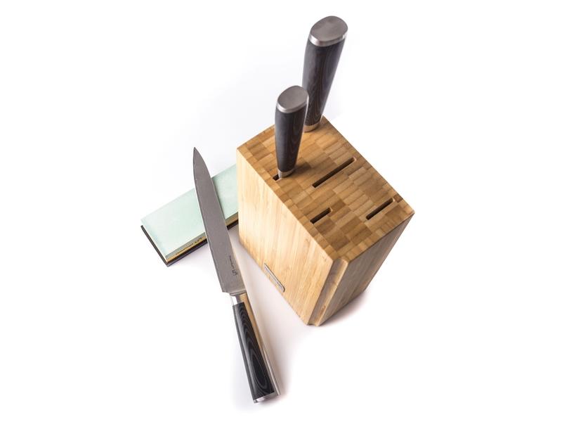 Sada nožů G21 Damascus Premium v bambusovém bloku, Box, 3 ks + brusný kámen