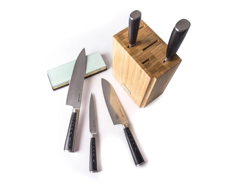 Sada nožů G21 Damascus Premium v bambusovém bloku, Box, 5 ks + brusný kámen