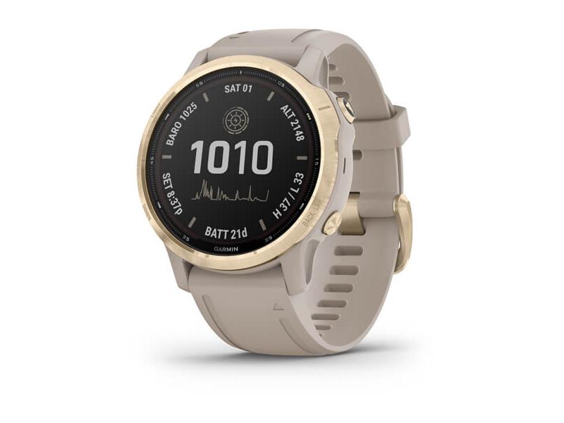 Chytré hodinky GARMIN fenix 6S PRO Solar, LightGold/Sand Band (MAP/Music)