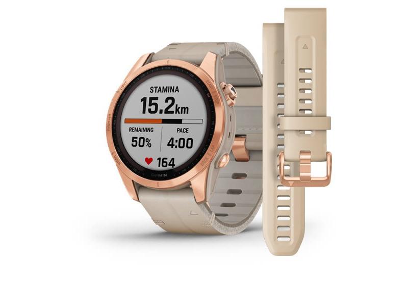 Chytré hodinky GARMIN fenix 7S PRO Sapphire Solar Style, Titan Rose Gold / Limestone Leather Band