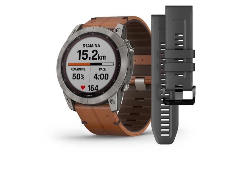 Chytré hodinky GARMIN fenix 7X PRO Sapphire Solar Style, Titan/ Brown Leather Band