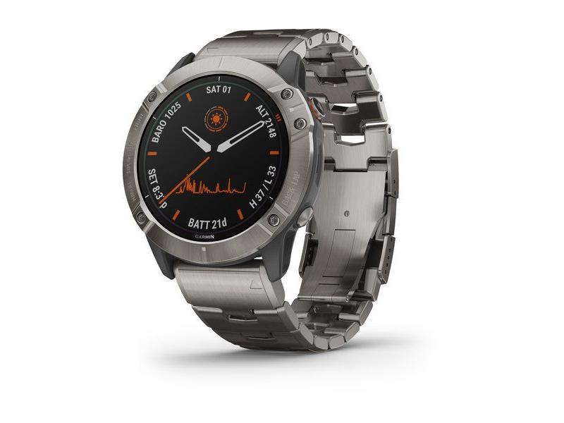 Chytré hodinky GARMIN fenix 6X PRO Solar, Titanium/Titanium Band (MAP/Music)