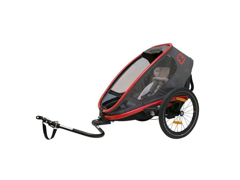 Cyklistický vozík HAMAX Outback One - jednomístný vozík za kolo vč. ramena + kočárkový set - Grey/Red/Antr