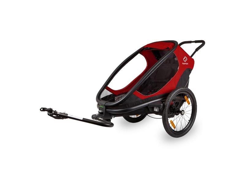 HAMAX Outback One - jednomístný vozík za kolo vč. ramena + kočárkový set - Red/Black, polohovací