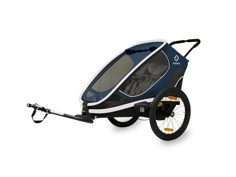 Cyklistický vozík HAMAX Outback 2v1 - dvoumístný vozík za kolo vč. ramena + kočárkový set - Navy/White