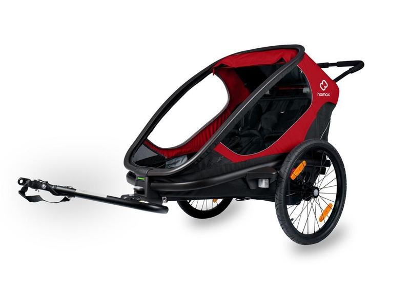 Cyklistický vozík HAMAX Outback 2v1 - dvoumístný vozík za kolo vč. ramena + kočárkový set - Red/Black