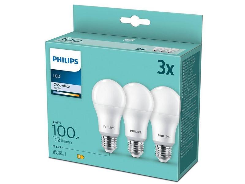 LED žárovka PHILIPS klasik, 13W, E27, studená bílá 3ks