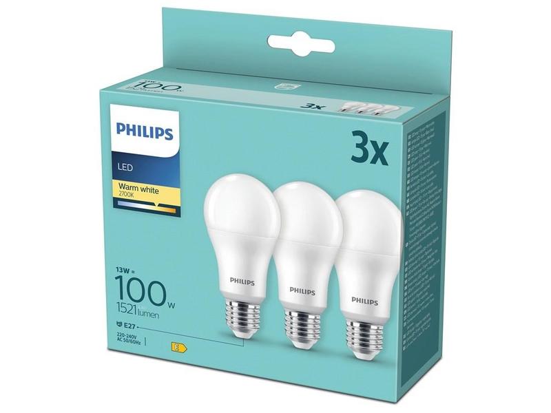 LED žárovka PHILIPS klasik, 13W, E27, teplá bílá, 3ks