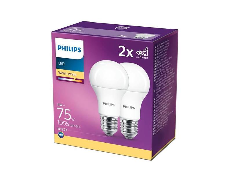LED žárovka PHILIPS klasik, 11W, E27, teplá bílá, 2ks