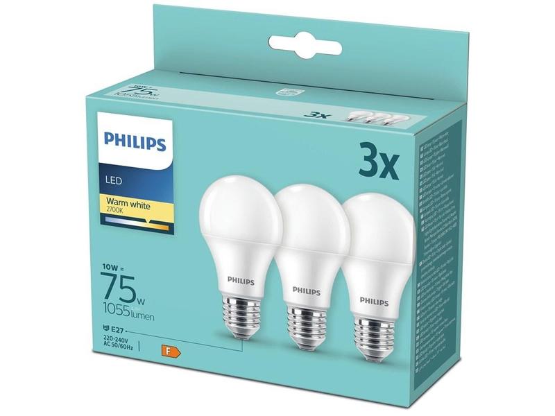 LED žárovka PHILIPS klasik, 10W, E27, teplá bílá, 3ks