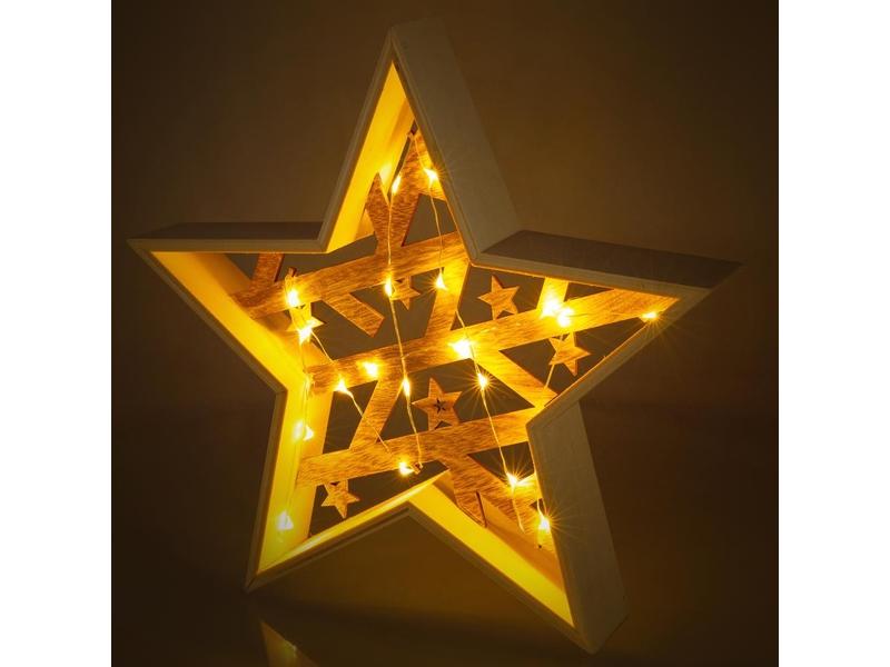 Vánoční osvětlení RETLUX RXL 312 hvězda dřevěná 20LED WW