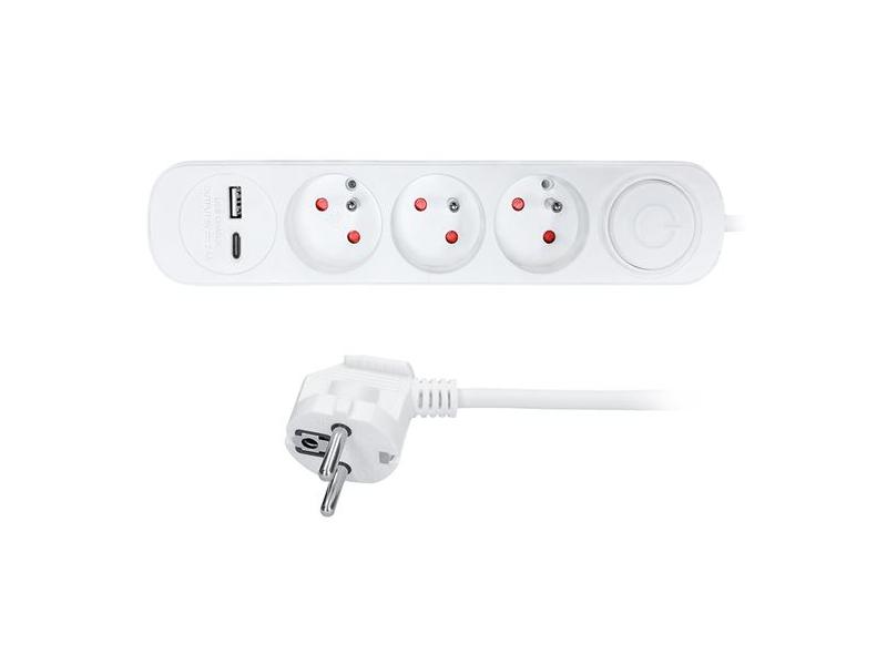 Prodlužka SOLIGHT 3z prodlužovací přívod s USB, bílý (white)