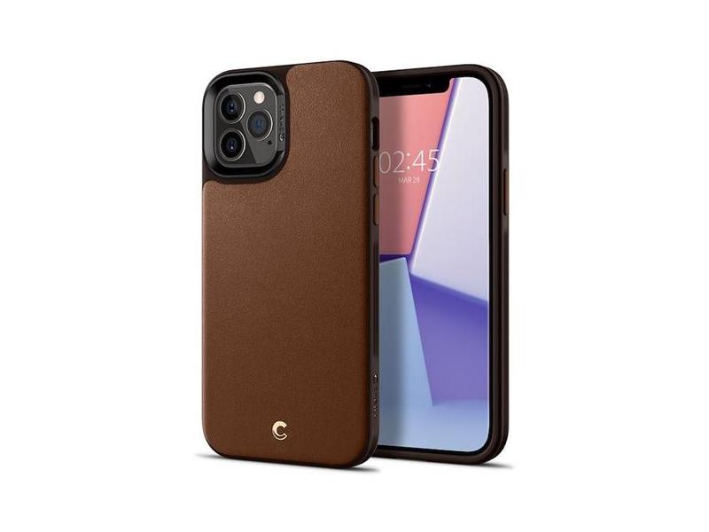 Kryt SPIGEN Leather Brick pro iPhone 12/12 Pro - Saddle Brown
