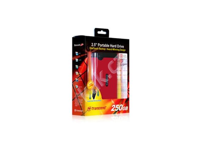 Přenosný pevný disk TRANSCEND  StoreJet 25 Mobile 250GB, červený (red)