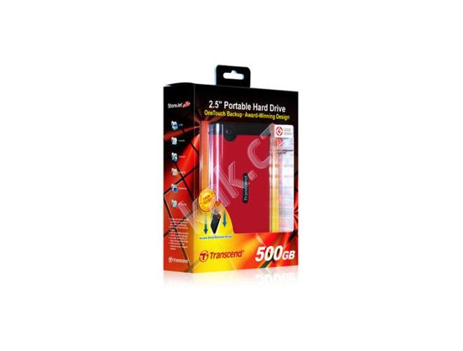 Přenosný pevný disk TRANSCEND  StoreJet 25 Mobile 500GB, červený (red)