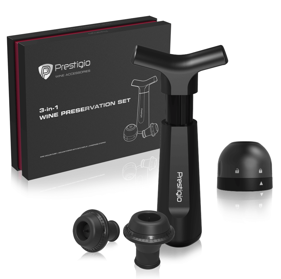  PRESTIGIO SET PRO UCHOVÁNÍ NEDOPITÝCH LÁHVÍ VÍNA