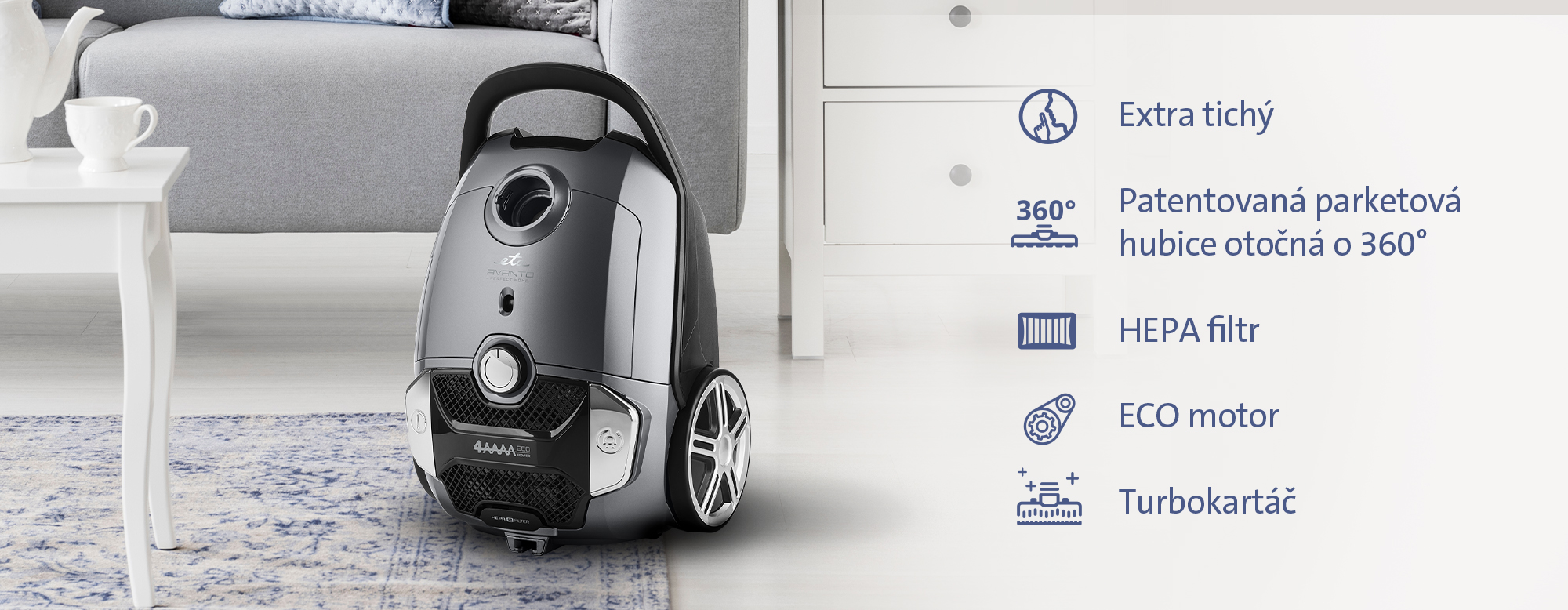 Podlahový vysavač ETA Avanto Home Perfect 4519 šedý gray