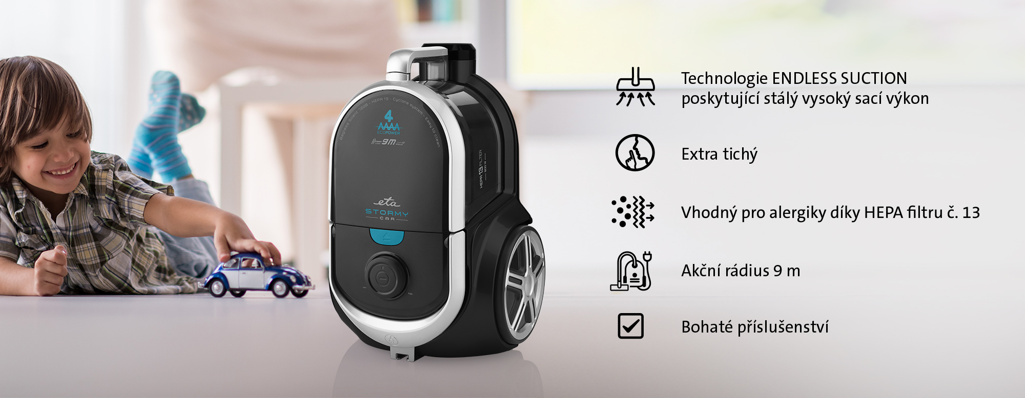 Podlahový vysavač ETA Stormy Car 1517 černý black