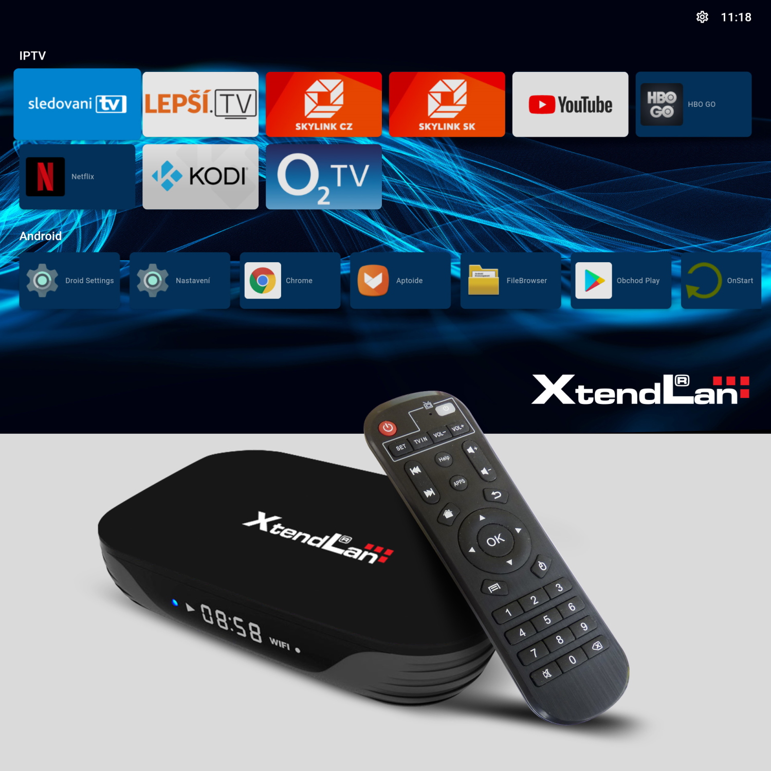 Multimediální centrum XtendLan Android TV box HK1T černý black