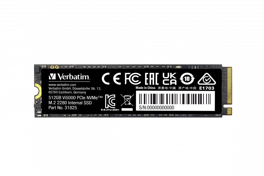 VERBATIM SSD Vi5000 Internal PCIe NVMe M2 SSD 512GB  W2500 R 5000 MBs